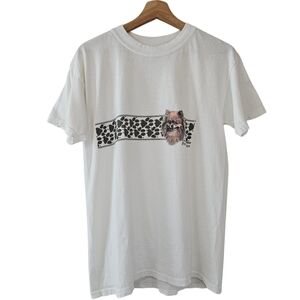 Gildan Vintage Pomeranian Dog White Tee Shirt Size Medium